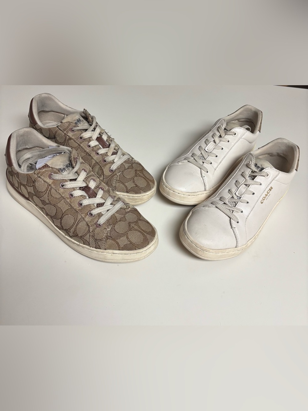 Coach Clip Low-Top Sneaker Brown & Tan and Chalk Leather Size 7.5 Bundle Used